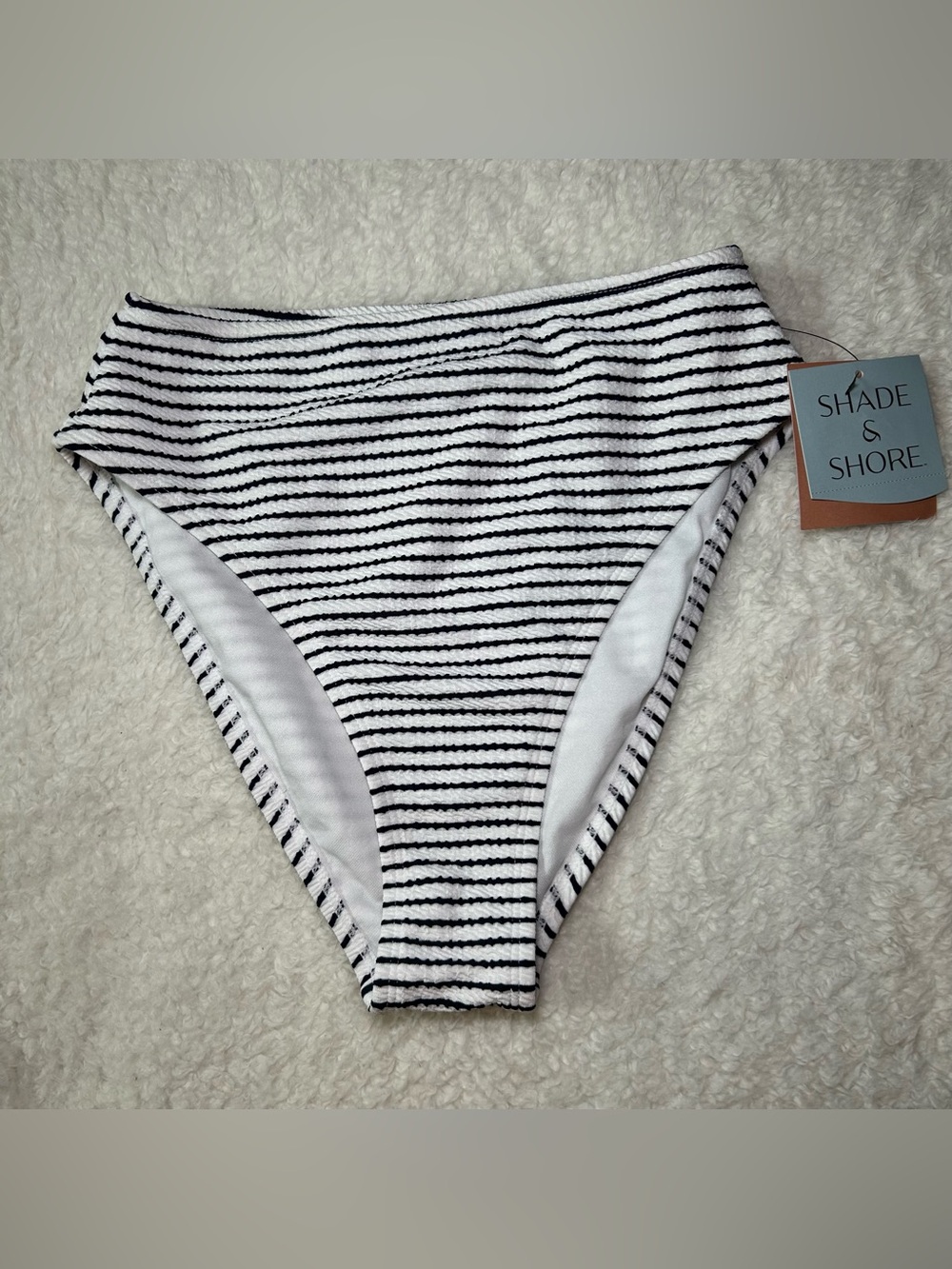 Shade & Shore Women’s Black & White Striped High Waist Cheeky Bottoms XS NEW